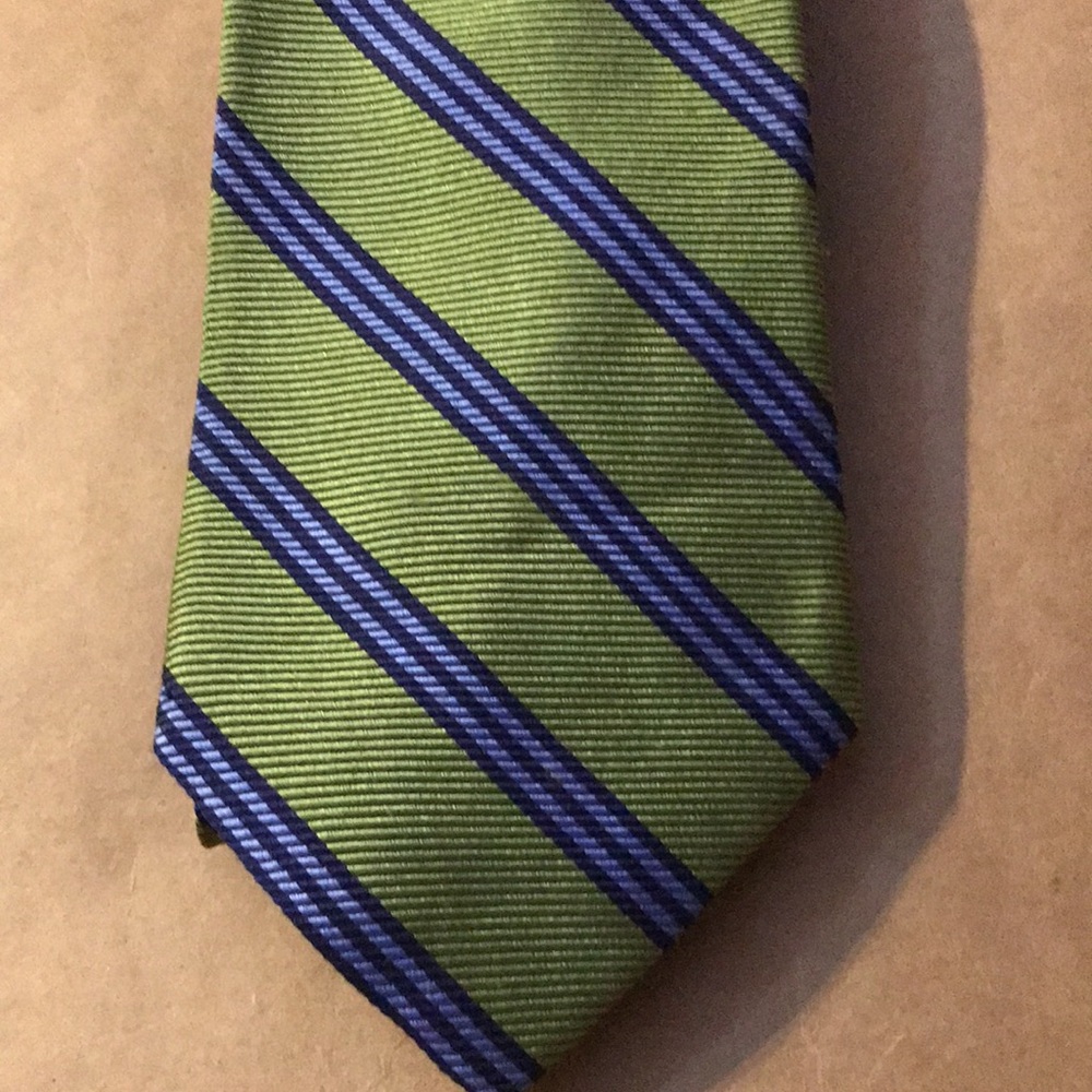Brooks Brothers Makers Silk Tie Navy‎ Blue Green Diagonal Stripes